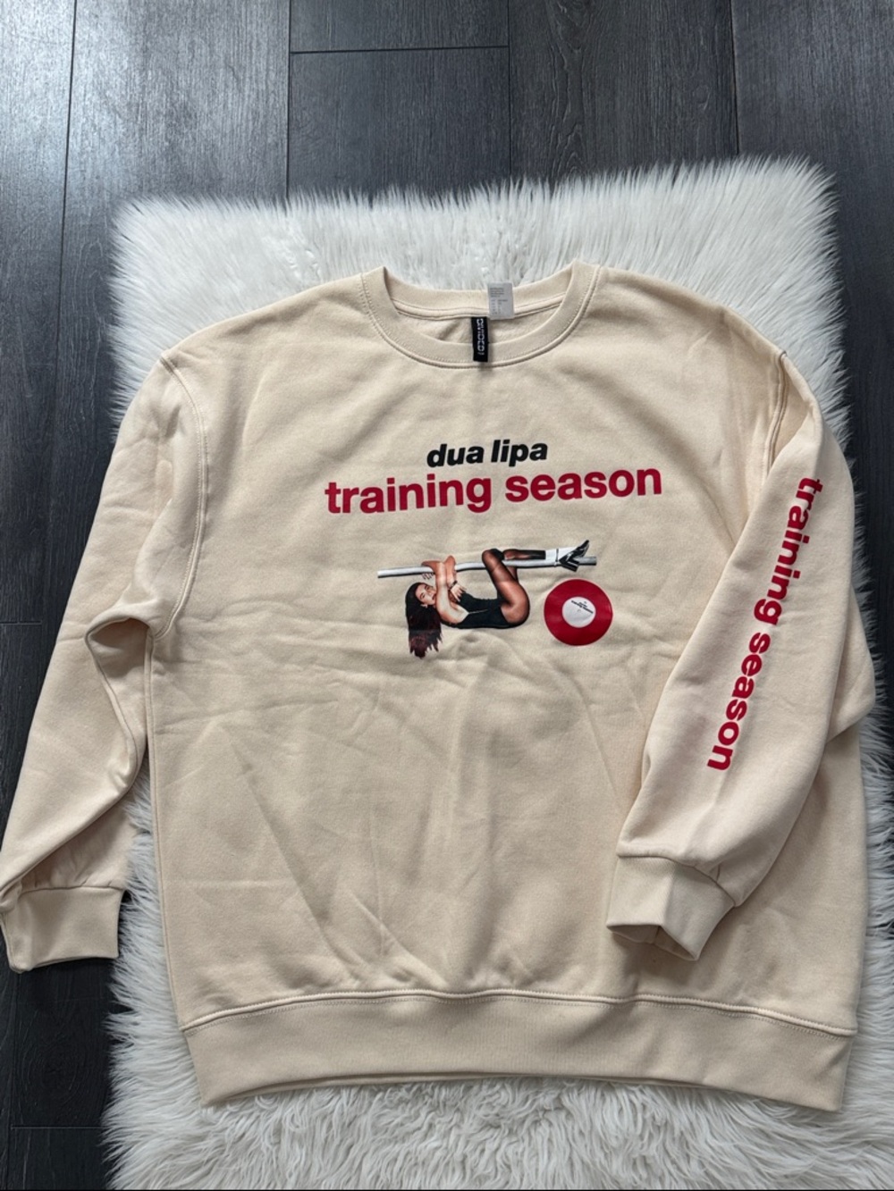 H&M Limited Edition Dua Lipa Cream 'Training Season' Graphic Crewneck Sweatshirt